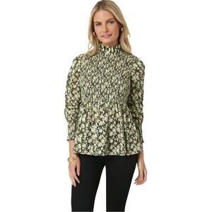 Tuckernuck Green White Floral Rowen Smocked Ruffle Top Blouse S New Cotton NWOT